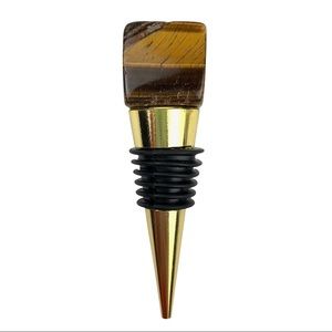 Tiger’s Eye Square Cut Stone Quartz gold metal plated wine bottle stopper